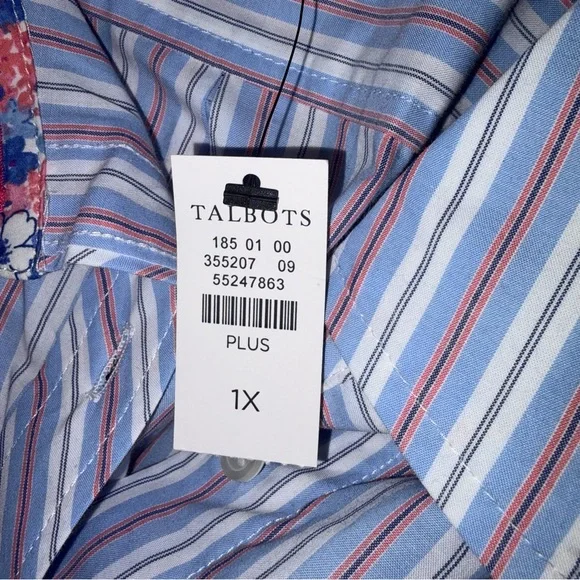 Talbots striped button down shirt w/ floral cuff Pink, Blue, White 1X NWT - Picture 5 of 7